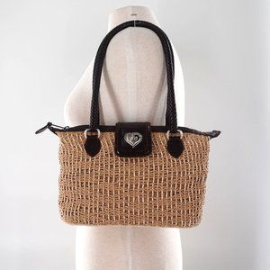Brighton Fair Isle Straw Woven and Leather Top Handle Shoulder Bag